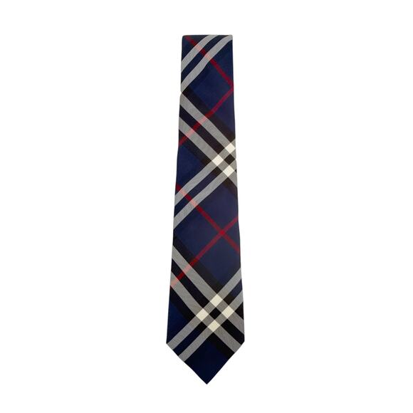 BURBERRY Manston Modern-Cut Check Silk Tie in Navy - Picture 1 of 9